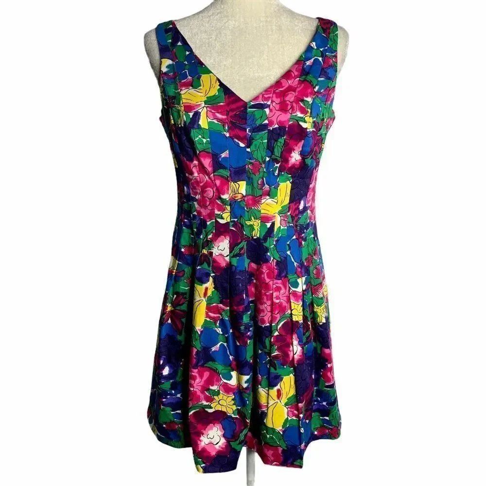 Jones New York Pleated Sheath Dress 8 Multicolored